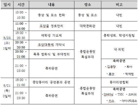 우암대동제 행사일정표